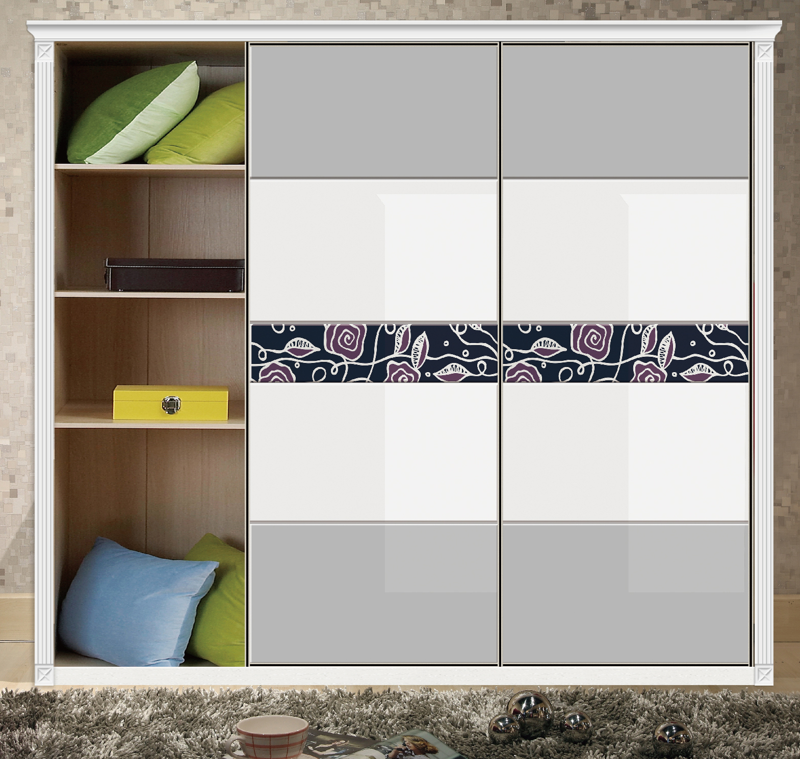 G-010 UV打印,高光系列 紫色 花 线条 灰色 白色 高光板