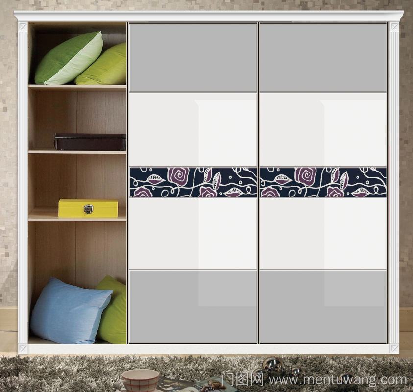  移门图 雕刻路径 橱柜门板  G-010 UV打印,高光系列 紫色 花 线条 灰色 白色 高光板