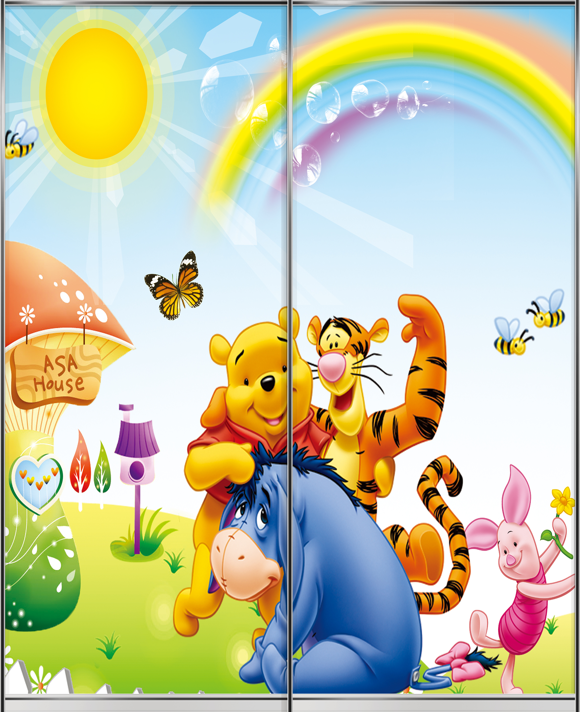 小熊维尼 UV打印 维尼熊 小熊 老虎 跳跳虎 彩虹 太阳 房子 蝴蝶 蘑菇 小猪 驴子 卡通 迪士尼 动画片