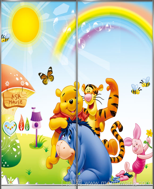  移门图 雕刻路径 橱柜门板  小熊维尼 UV打印 维尼熊 小熊 老虎 跳跳虎 彩虹 太阳 房子 蝴蝶 蘑菇 小猪 驴子 卡通 迪士尼 动画片