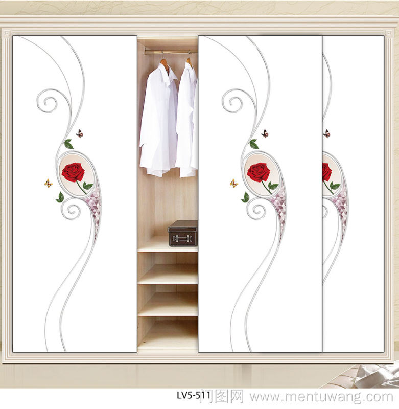  移门图 雕刻路径 橱柜门板  LV5-511 新款,精雕UV打印 玫瑰，红玫瑰，蝴蝶，叶子，马赛克，曲线