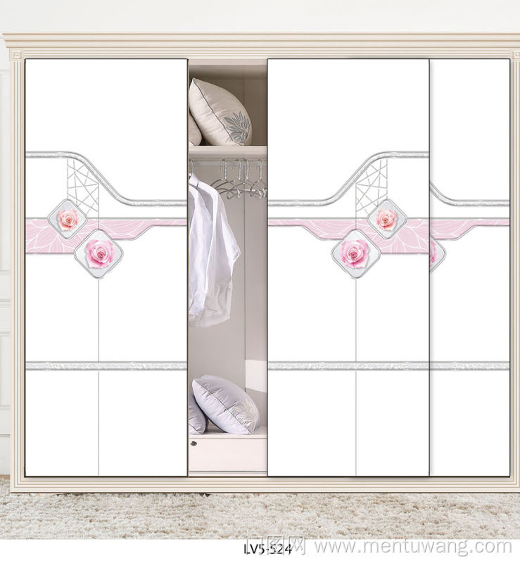  移门图 雕刻路径 橱柜门板  LV5-524 新款,精雕UV打印 玫瑰，粉玫瑰，底纹，叶子，腰线，四边形