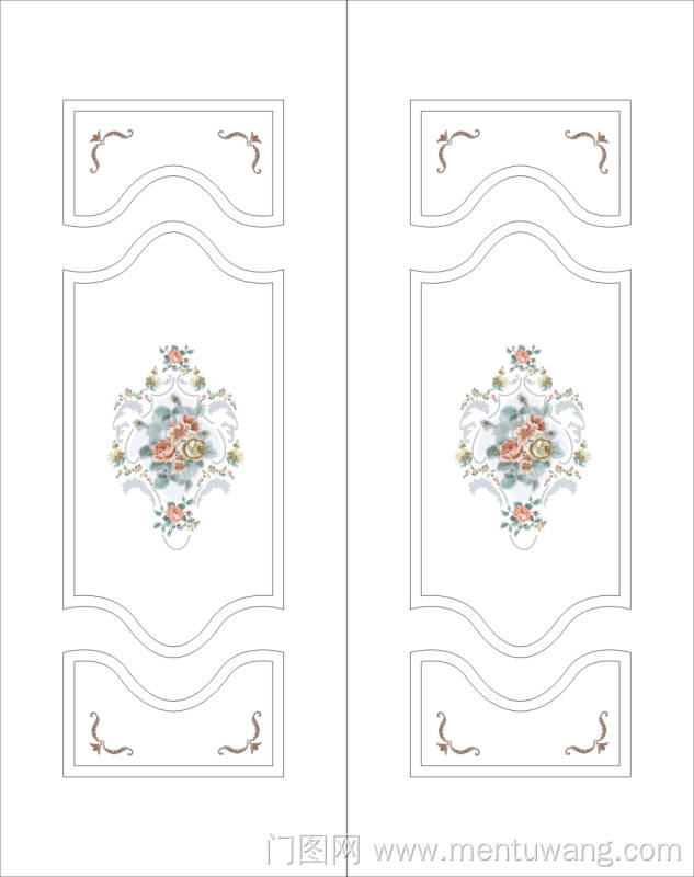 移门图 雕刻路径 橱柜门板 zx-787 欧式花纹 ,角花, 水彩, 玫瑰, 花枝