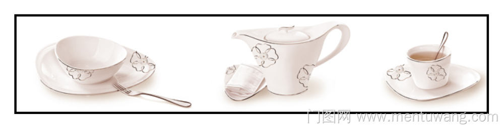  移门图 雕刻路径 橱柜门板  076  HBS-076白色碗 白色碟子 杯子  刀叉子 咖啡杯 腰线
