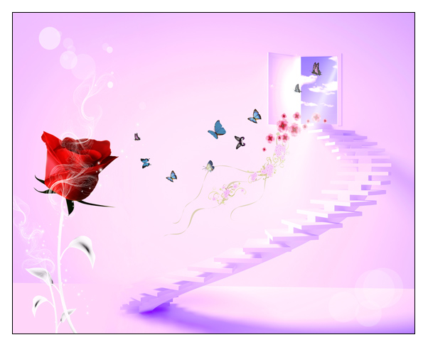 玫瑰  红玫瑰花 蝴蝶 楼梯子