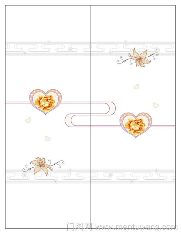  移门图 雕刻路径 橱柜门板  牡丹  高光系列 桃心形 优雅玫瑰 爱心 金色牡丹  A-231超白玻璃 中间图案带路径