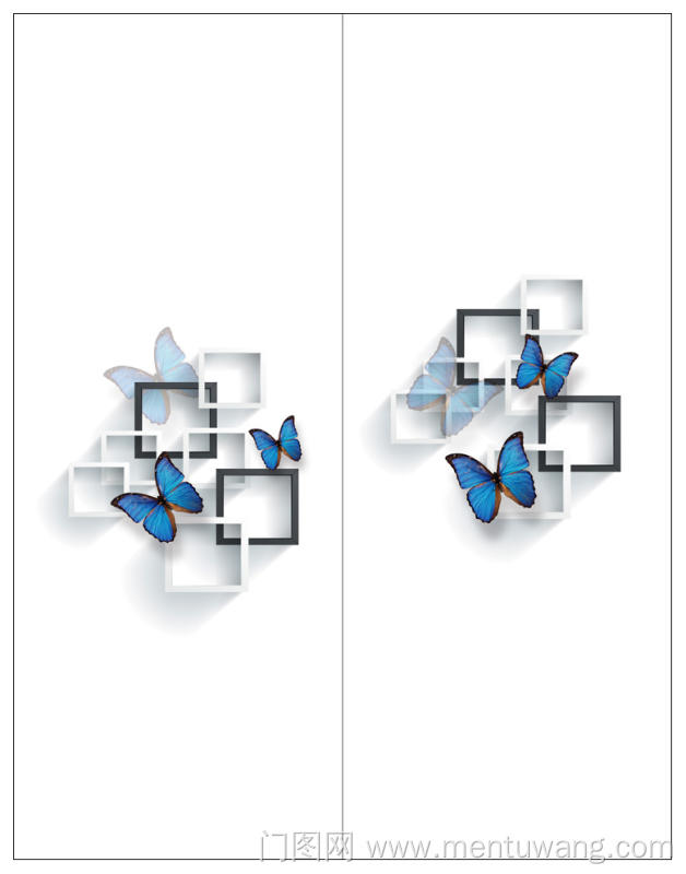  移门图 雕刻路径 橱柜门板  蝴蝶  方框 方块 3d方框 蓝色蝴蝶 YZ-GG012 高光图