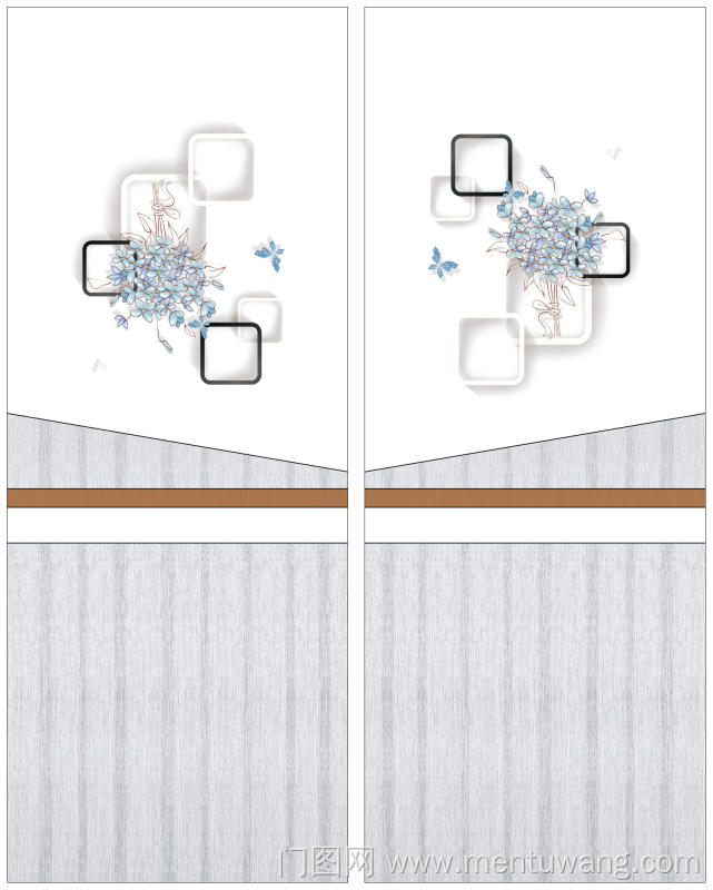  移门图 雕刻路径 橱柜门板  蝴蝶 彩雕板 方框 M-1060 蓝色花蝴蝶