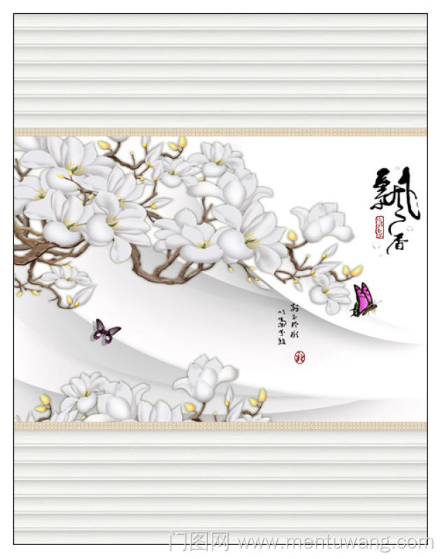  移门图 雕刻路径 橱柜门板  蝴蝶 彩雕板 K-6344 飘香 白玉兰花 百叶