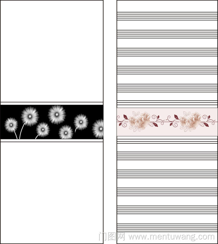  移门图 雕刻路径 橱柜门板  腰线  蒲公英  黑底白花  黑白花  腰花 腰带  