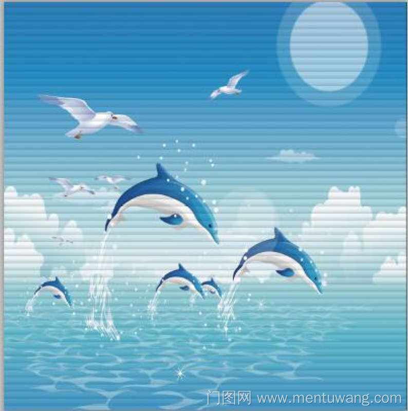 海豚 跳水 海鸥 带百叶