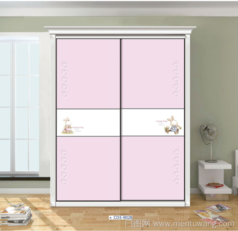  移门图 雕刻路径 橱柜门板  CD3-9028 粉色 兔子 彩雕板,新款,UV打印 LX-1056