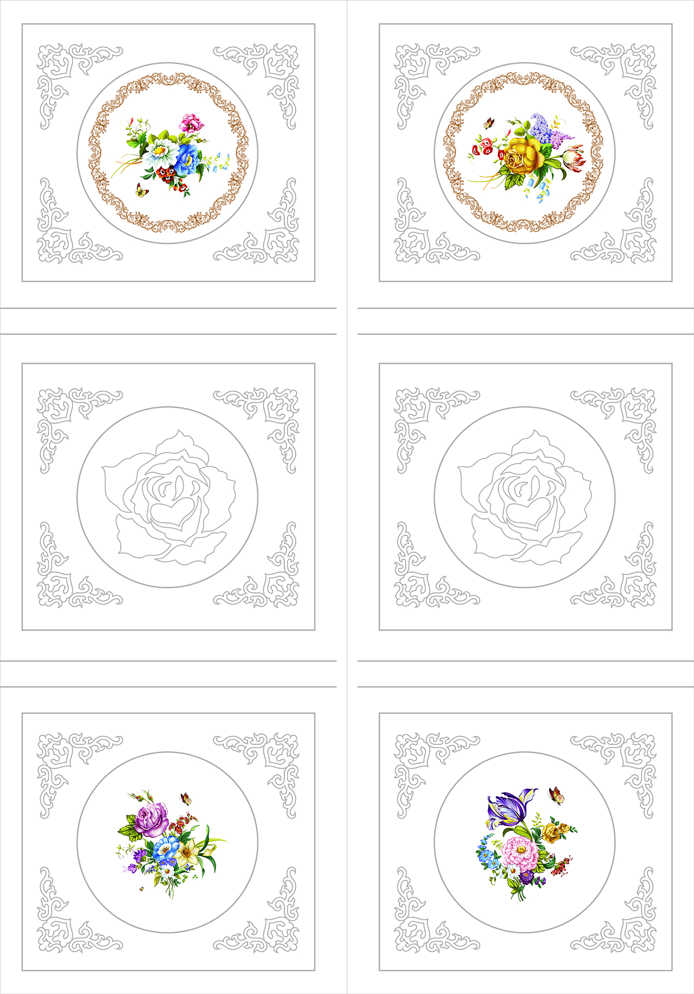 玫瑰花卉 耐刮板,肤感打印,艺术玻璃,UV打印,平开衣柜门,整体衣柜,高光系列 玫瑰花卉 圆圈 玫瑰 手绘 矢量 线描