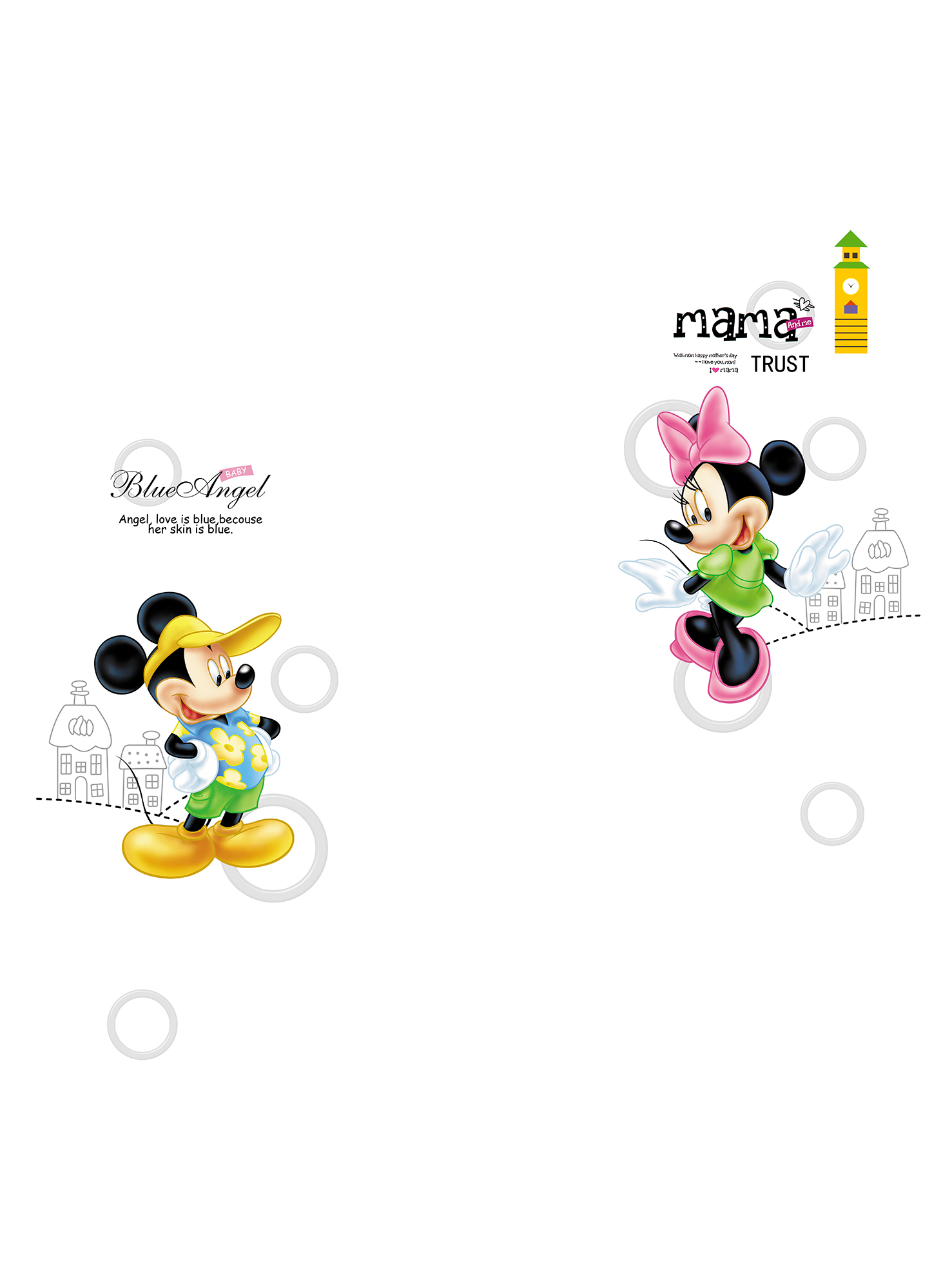 卡通 儿童房 小孩房 米奇 米妮 米老鼠 迪斯尼 房子 线条 mama 灯塔