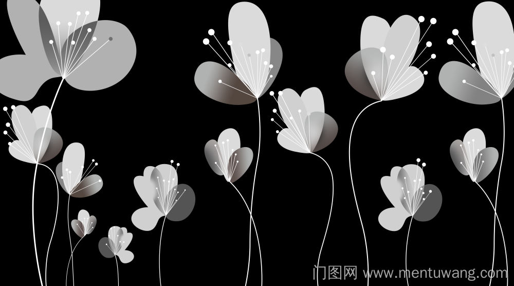  移门图 雕刻路径 橱柜门板  黑白抽象透明花朵 腰线 腰花  黑白 抽象 花朵 花卉 花瓣 叶子 透明 耐刮板,肤感打印,艺术玻璃,UV打印,高光系列 黑白抽象透明花朵 腰线 腰花  黑白 抽象 花朵 花卉 花瓣 叶子 透明