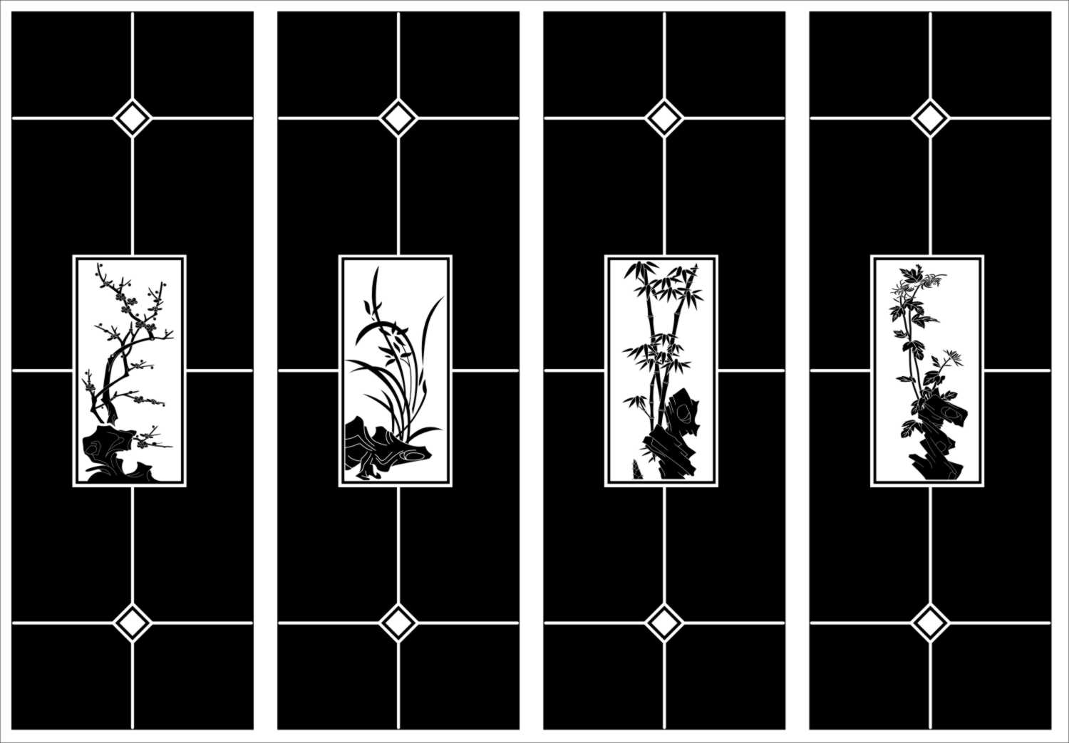 梅兰竹菊 瓦伦板,雕刻移门,镜艺,艺术玻璃,百叶板门,平开衣柜门,橱柜门 梅兰竹菊 梅兰菊竹 门图 移门 平开门 推拉门 艺术玻璃 镂空图 欧式花 欧式图 简欧 玉砂 冰雕 蒙砂 丝印 移印 腰花 花纹 镂空花纹 雕花图案 装饰花纹 通花 密度雕花 雕刻图 矢量图