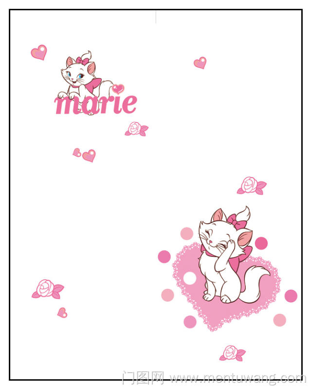  移门图 雕刻路径 橱柜门板  1  H693-A 粉色玛丽猫 高光 爱心 可爱 卡通