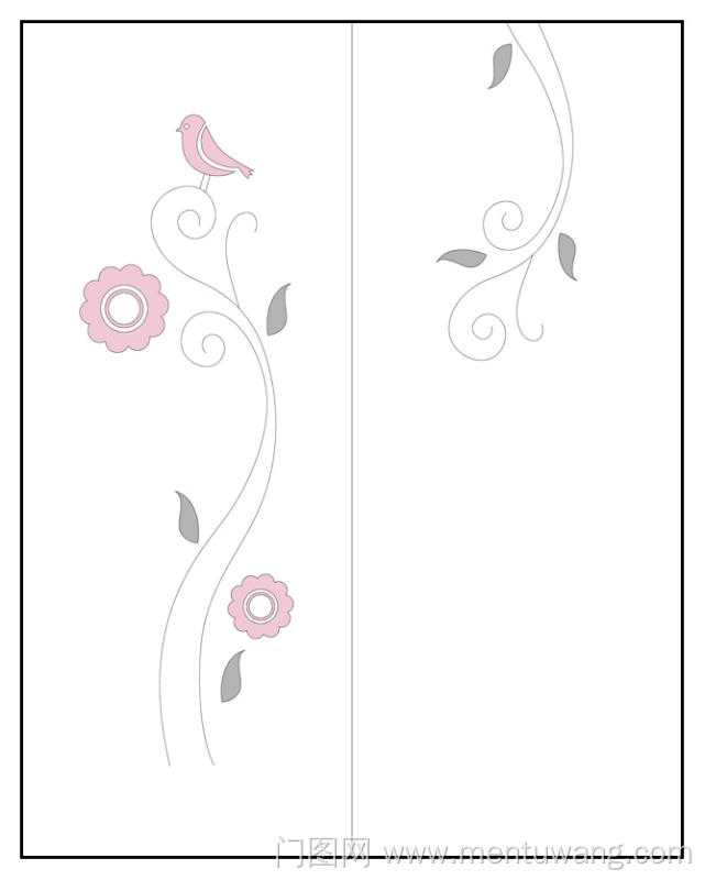  移门图 雕刻路径 橱柜门板  1  GRY-8261 小鸟花藤花瓣 简单线条 粉色小鸟 粉色花