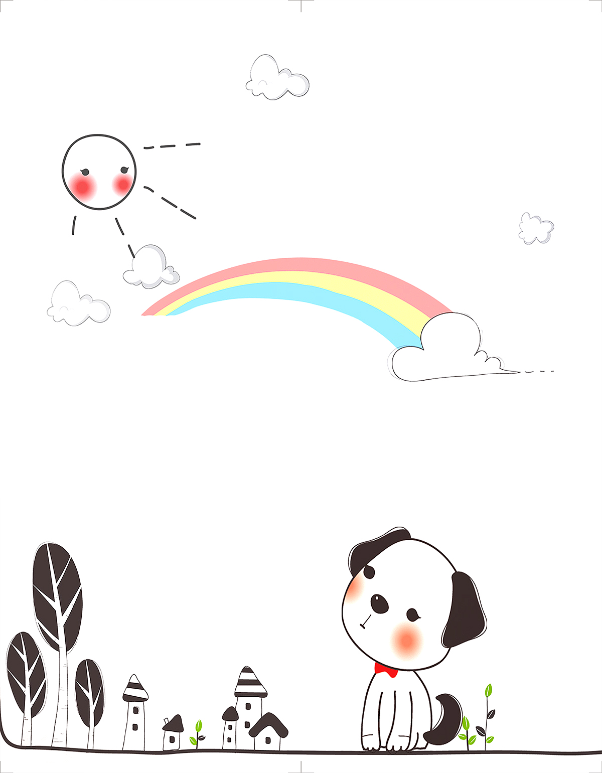 卡通小狗 卡通彩虹，卡通移门图 新款,雕刻移门,平开衣柜门,整体衣柜,高光系列 卡通小狗 卡通彩虹，卡通太阳，卡通房子，卡通树，卡通白云