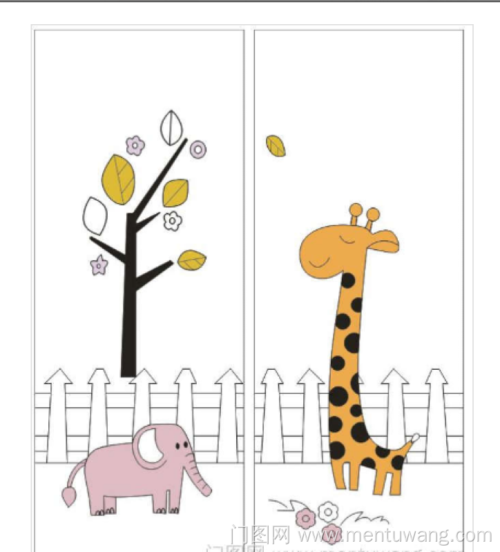  移门图 雕刻路径 橱柜门板  M-238 彩雕板 大象，树，围栏，小花，鹿，长颈鹿