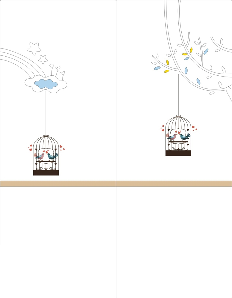 409HY-5186爱情鸟 鸟笼 叶子 树叶 树枝 白云 腰线 彩雕板 409HY-5186 爱情鸟 鸟笼 叶子 树叶 树枝 白云 腰线