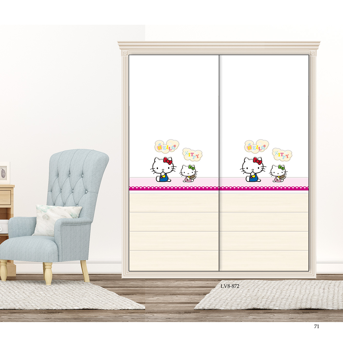  移门图 雕刻路径 橱柜门板  LV8-872 彩雕板,新款,UV打印 Hello Kitty， 猫咪，卡通 爱心， KT猫 ，花 ，星星， 蝴蝶结 粉色