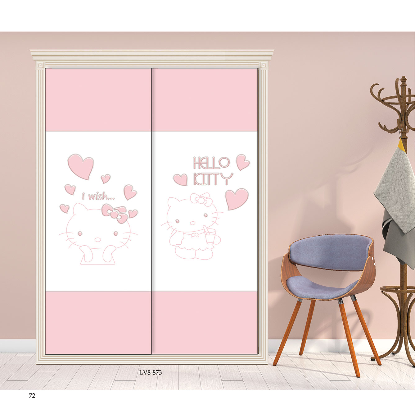  移门图 雕刻路径 橱柜门板  LV8-873 彩雕板,新款,UV打印 Hello Kitty， 猫咪，卡通 爱心， KT猫 ，花 ，星星， 蝴蝶结 粉色