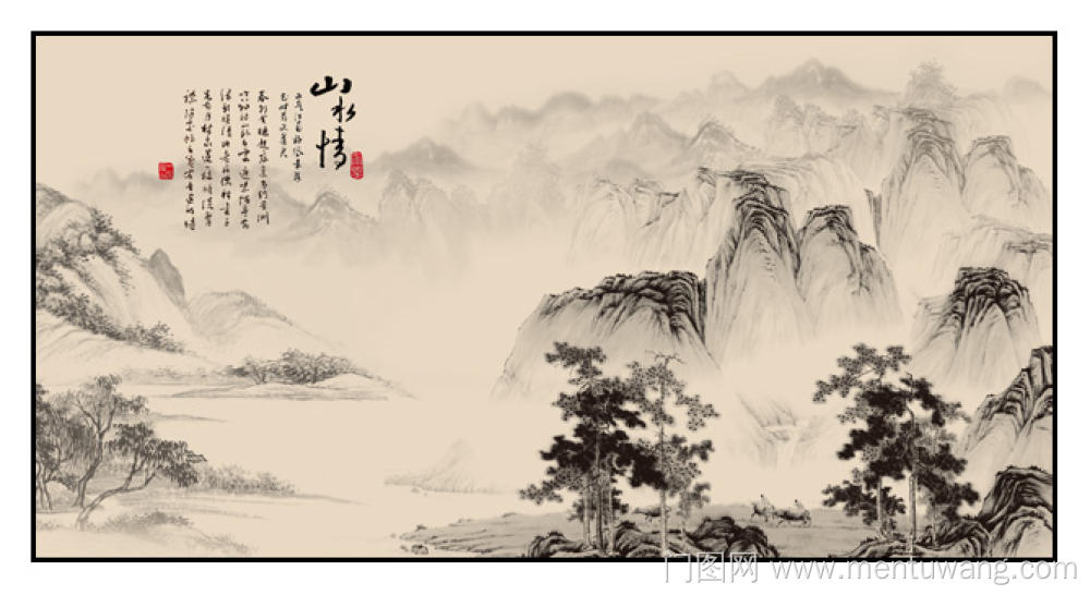 移门图 雕刻路径 橱柜门板-20 山水情 山水画 国画 水墨画